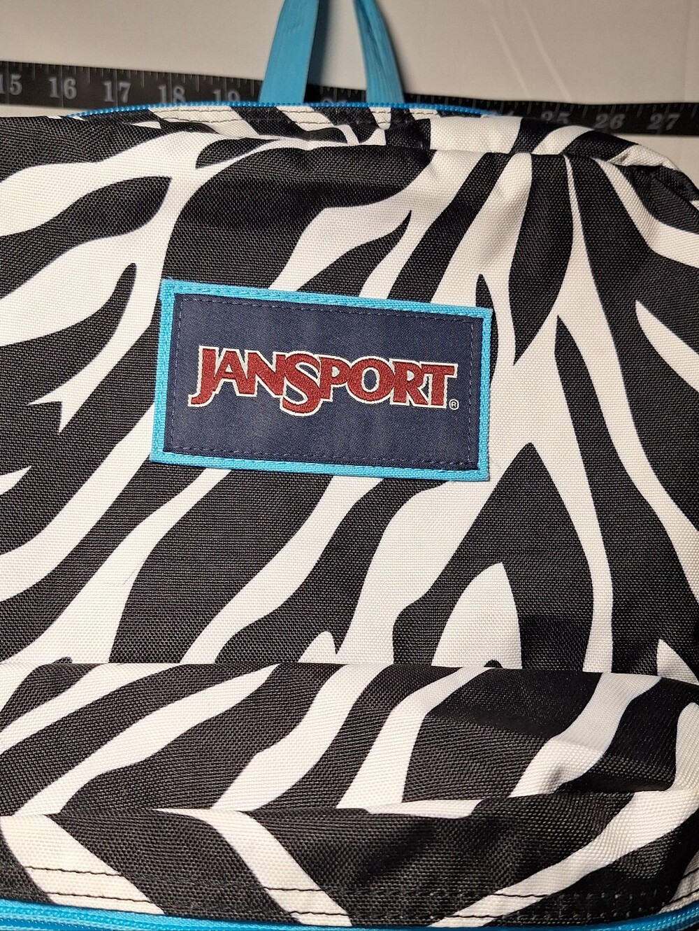 Jansport Backpack, Zebra Stripes, Black & White w/Blue Accents - Picture 6 of 16